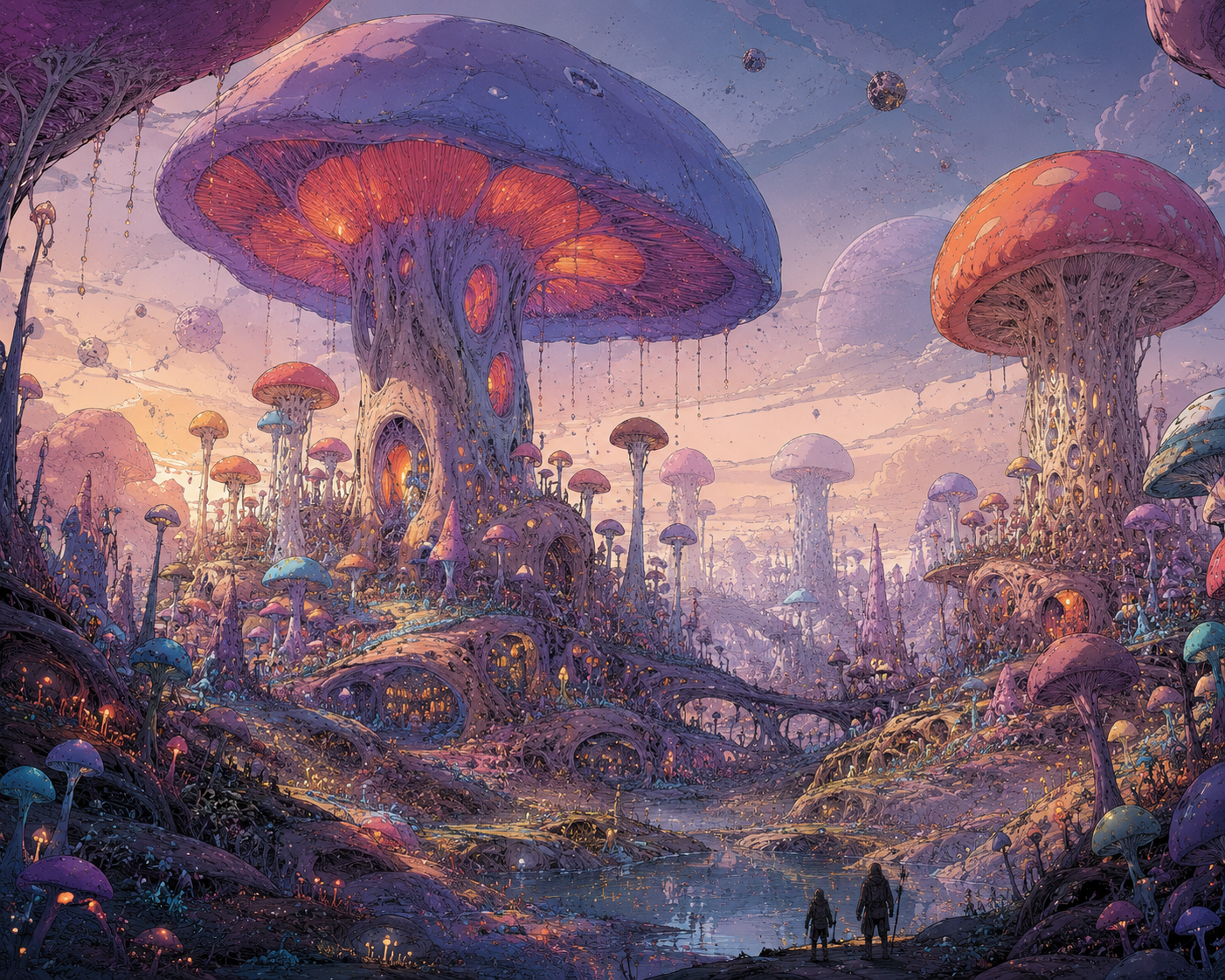 Lingzhi mushroom or mushroom folklore artwork